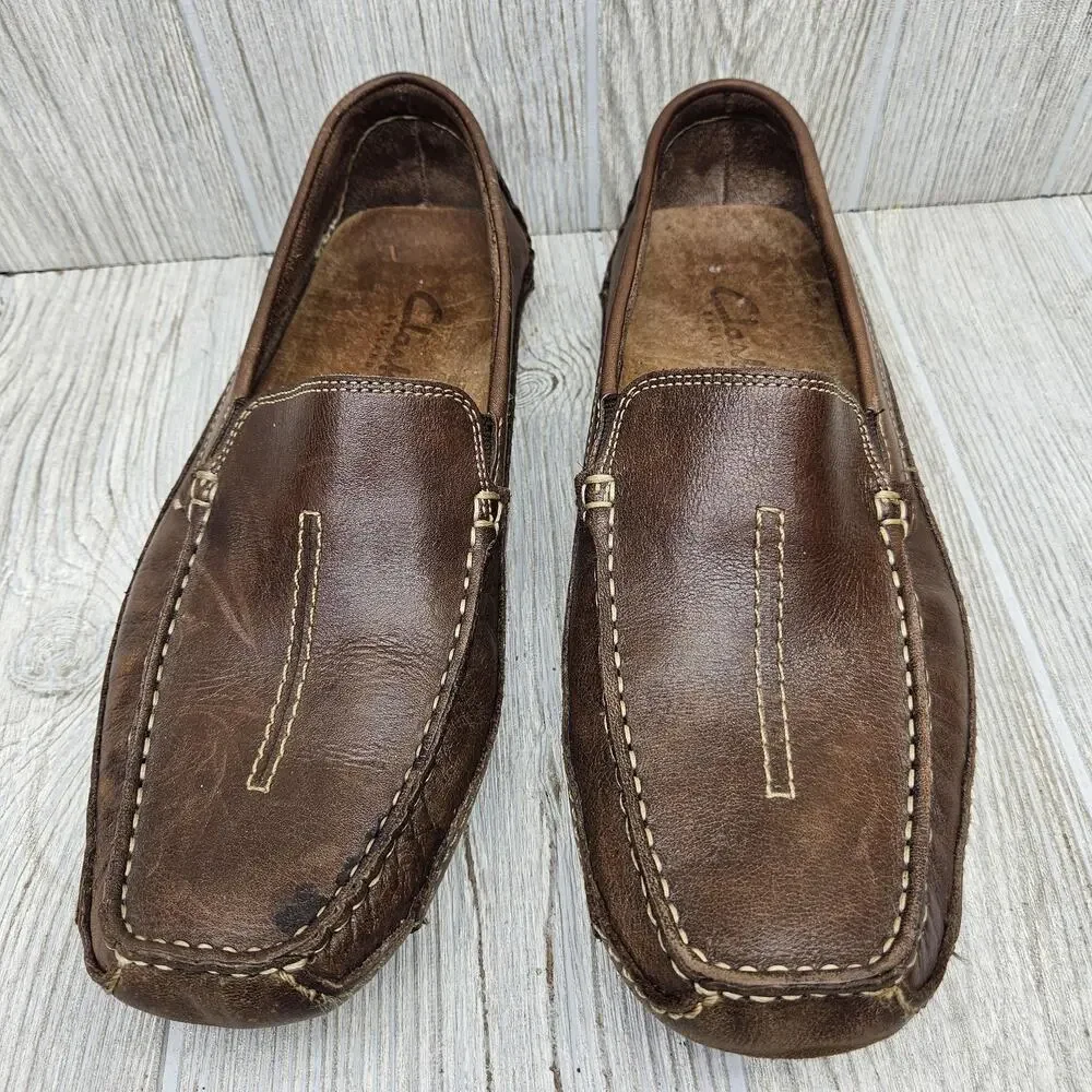 Clarks Shoes Mens Size 9M Brown Leather Slip On Loafers Driving Moccasin Comfort